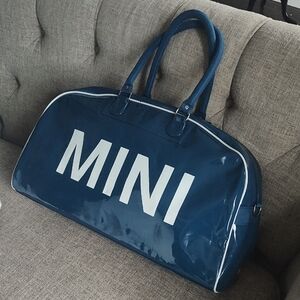 Large Mini Cooper Royal Blue Unisex Duffel Bag With Red Interior Zipper Closure